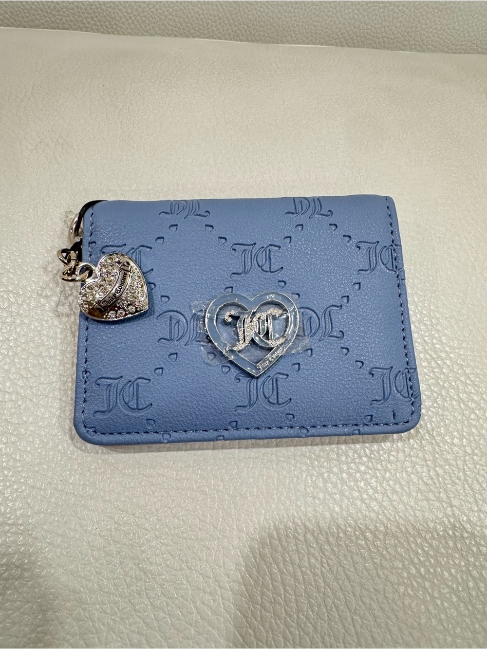 Blue Juicy Couture Card Holder Wallet with silver Heart Charm new